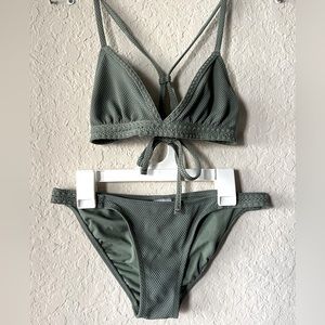 green bikinis top and bottom